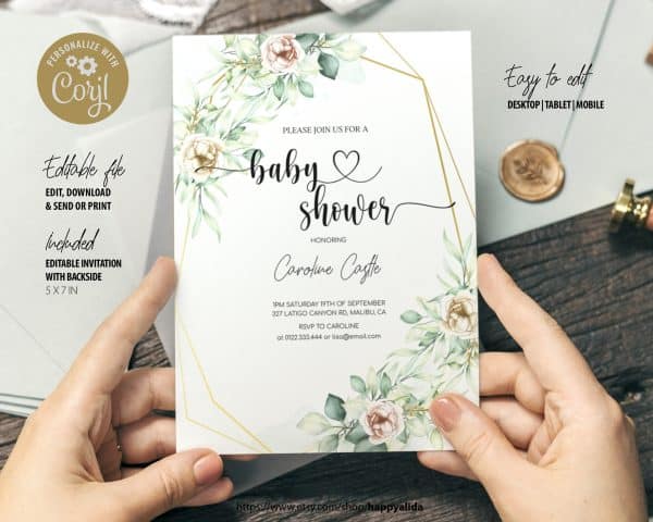 Editable Watercolor Flowers Baby Shower Invitation