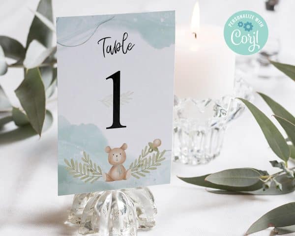 Editable Teddy Bear Baby Shower Table Number