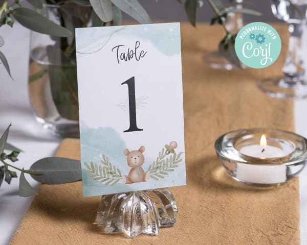 Editable Teddy Bear Baby Shower Table Number