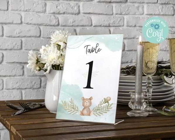 Editable Teddy Bear Baby Shower Table Number