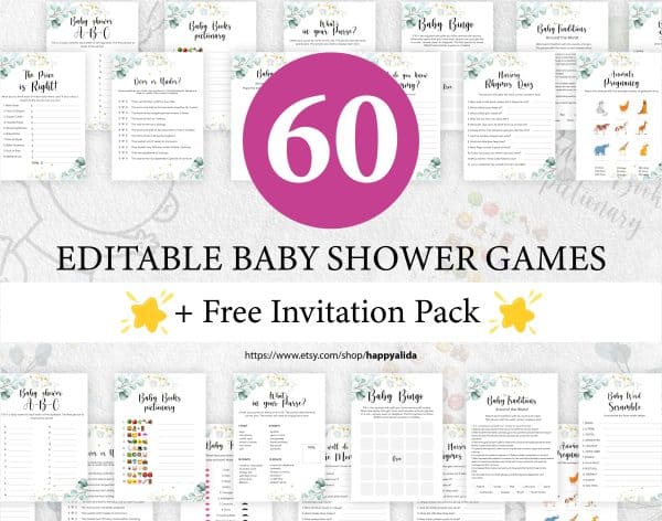 Baby Shower Game, 60 Editable Baby Shower Games, Baby Shower Game Bundle