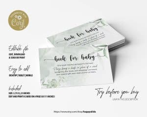 Editable Elegant Eucalyptus Baby Shower Bring A Book For Baby Insert Card