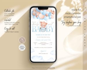 Editable Teddy Bear Baby Shower Evite