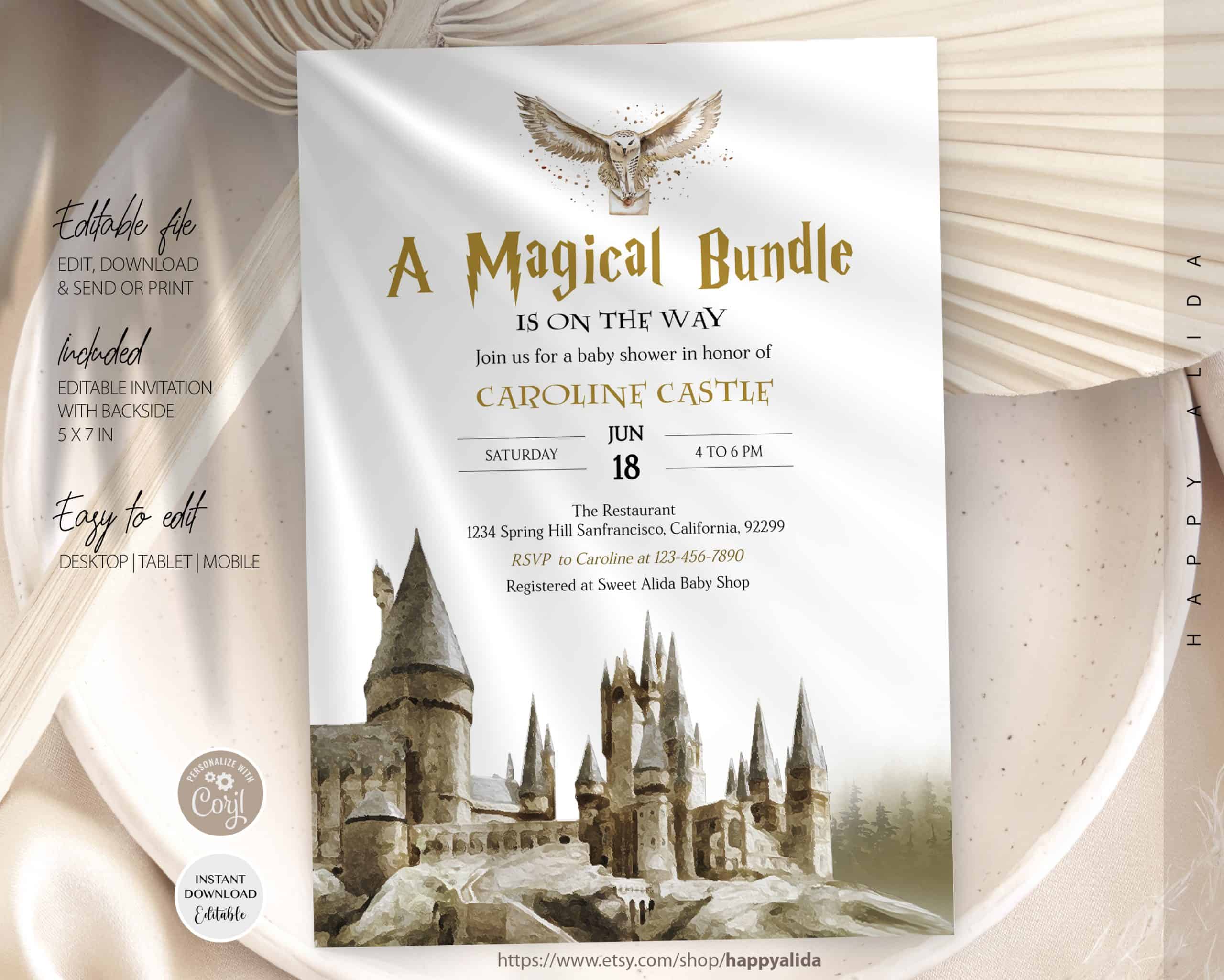 Editable Harry Potter Wizard Birthday Invitation Instant Download