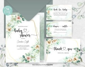 Editable Watercolor Flowers Baby Shower Invitation Set