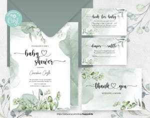 Editable Elegant Eucalyptus Baby Shower Invitation Set