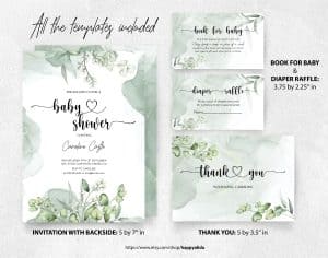 Editable Elegant Eucalyptus Baby Shower Invitation Set