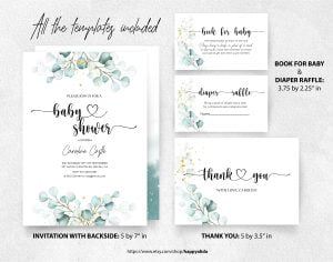 Editable Greenery Soft Eucalyptus Baby Shower Invitation Set