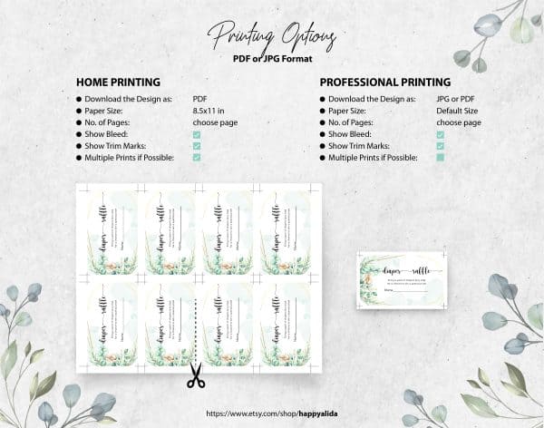 Editable Watercolor Flowers Diaper Raffle Insert Card