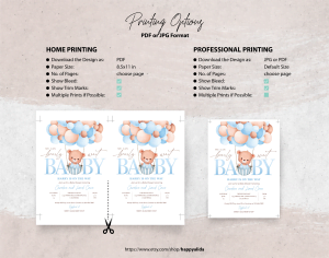 Teddy Bear Hot Air Balloon Bear Theme Baby Shower Invitation Set