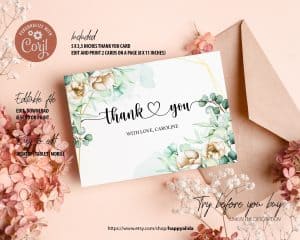 Editable Watercolor Flowers Thank You Card