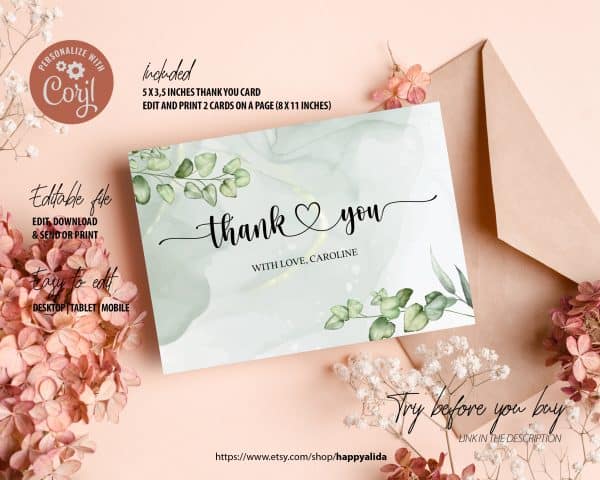 Editable Elegant Eucalyptus Thank You Card