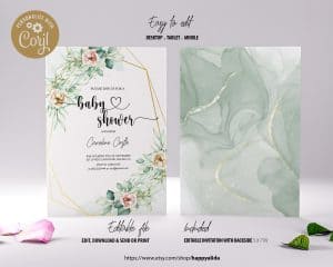 Editable Watercolor Flowers Baby Shower Invitation