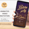 Video Orange Glitter Birthday Party Invitation