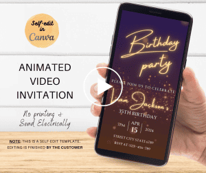 Video Orange Glitter Birthday Party Invitation