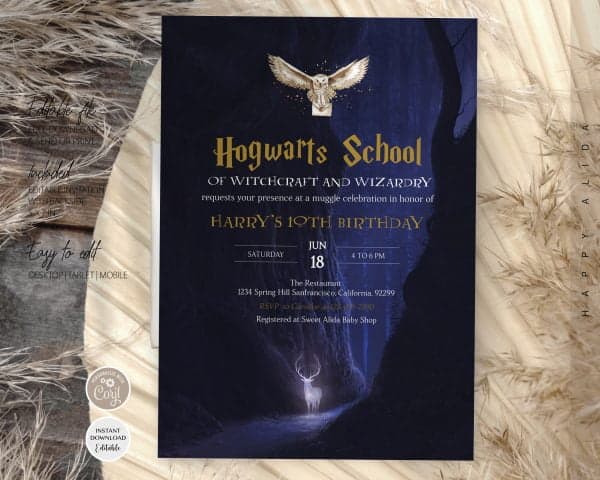 Editable Harry Potter Birthday Invitation - Harry Potter Invitation