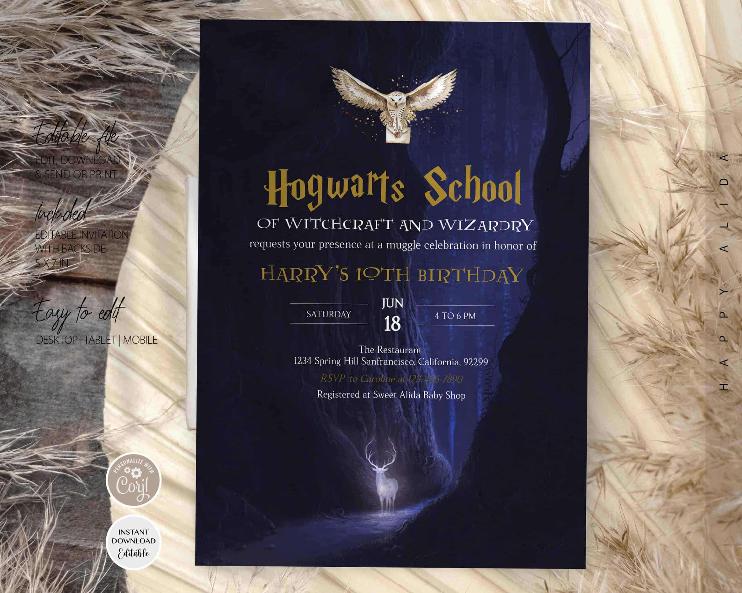 Editable Harry Potter Wizard Birthday Invitation Instant Download